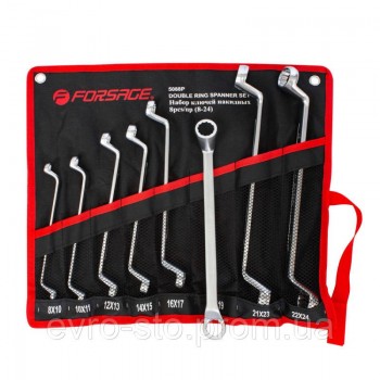 Набор ключей накидных отогнутых на 75гр.,8пр.(8х10,10х11,12х13,14х15,16х17,18х19,21х23,22х24мм),на полотне Forsage F-5088P