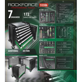 Тележка инструментальная с набором инструментов 172 предмета RockFORCE RF-55306