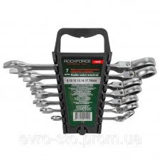 Набор ключей комбинированных трещоточных с шарниром 7 предметов(8,10,12,13,14,17,19мм), в пластиковом держателе ROCKFORCE