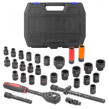 Набор инструментов ударных 32пр.1/2''( 6-гр: 8-32мм, 12гр: 10,12,14,15,17,19,36ммCr-Mo) Forsage F-4323-5MPB Набор инструментов ударных 32пр.1/2''( 6-гр: 8-32мм, 12гр: 10,12,14,15,17,19,36ммCr-Mo) Forsage F-4323-5MPB