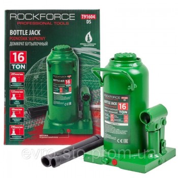 Домкрат бутылочный 16т (205-390мм) с клапаном ROCKFORCE RF-T91604DS